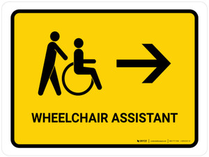 Wheelchair Assistant With Right Arrow Yellow Landscape - Wall Sign