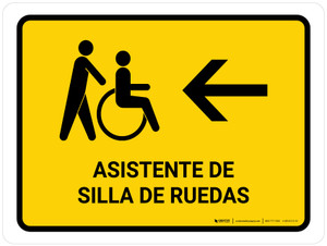 Wheelchair Assistant With Left Arrow Yellow Spanish Landscape - Wall Sign