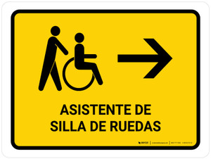 Wheelchair Assistant With Right Arrow Yellow Spanish Landscape - Wall Sign