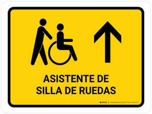 Wheelchair Assistant With Up Arrow Yellow Spanish Landscape - Wall Sign