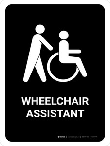 Wheelchair Assistant Black Portrait - Wall Sign