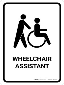 Wheelchair Assistant White Portrait - Wall Sign
