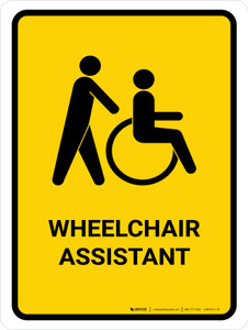 Wheelchair Assistant Yellow Portrait - Wall Sign