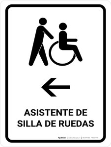 Wheelchair Assistant With Left Arrow White Spanish Portrait - Wall Sign