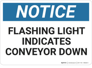 Notice: Flashing Light Indicates Conveyor Down - Wall Sign