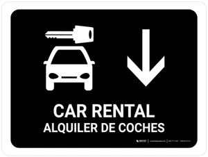 Car Rental With Down Arrow Black Bilingual Spanish Landscape - Wall Sign