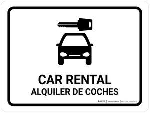 Car Rental White Bilingual Spanish Landscape - Wall Sign