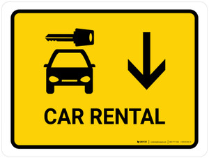 Car Rental With Down Arrow Yellow Landscape - Wall Sign