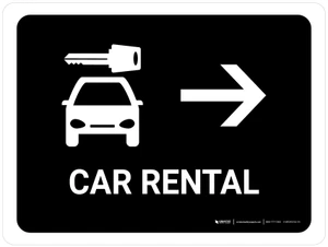 Car Rental With Right Arrow Black Landscape - Wall Sign