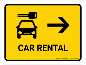Car Rental With Right Arrow Yellow Landscape - Wall Sign