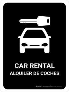 Car Rental Black Bilingual Spanish Portrait - Wall Sign