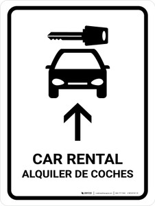 Car Rental With Up Arrow White Bilingual Spanish Portrait - Wall Sign