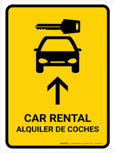 Car Rental With Up Arrow Yellow Bilingual Spanish Portrait - Wall Sign