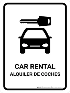 Car Rental White Bilingual Spanish Portrait - Wall Sign