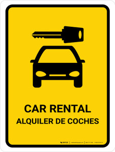Car Rental Yellow Bilingual Spanish Portrait - Wall Sign