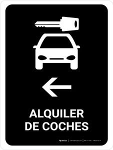 Car Rental With Left Arrow Black Spanish Portrait - Wall Sign