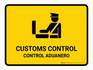 Customs Control Yellow Bilingual Spanish Landscape - Wall Sign
