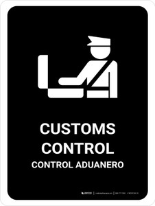 Customs Control Black Bilingual Spanish Portrait - Wall Sign