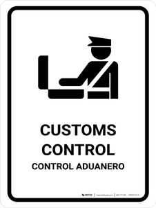 Customs Control White Bilingual Spanish Portrait - Wall Sign