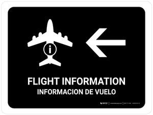 Flight Information With Left Arrow Black Bilingual Spanish Landscape - Wall Sign