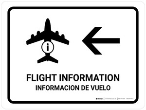 Flight Information With Left Arrow White Bilingual Landscape - Wall Sign