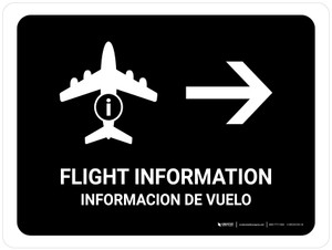 Flight Information With Right Arrow Black Bilingual Spanish Landscape - Wall Sign