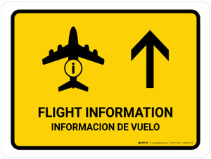Flight Information With Up Arrow Yellow Bilingual Landscape - Wall Sign