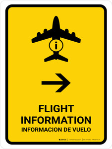 Flight Information With Right Arrow Yellow Bilingual Spanish Portrait - Wall Sign