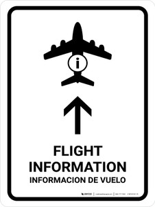 Flight Information With Up Arrow White Bilingual Spanish Portrait - Wall Sign