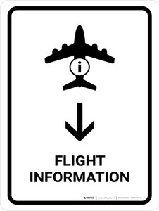 Flight Information With Down Arrow White Portrait - Wall Sign