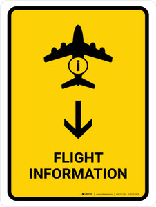 Flight Information With Down Arrow Yellow Portrait - Wall Sign