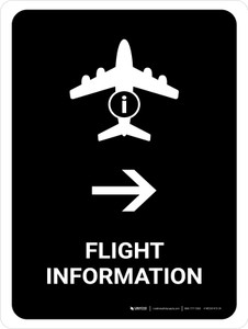 Flight Information With Right Arrow Black Portrait - Wall Sign