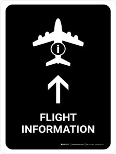 Flight Information With Up Arrow Black Portrait - Wall Sign