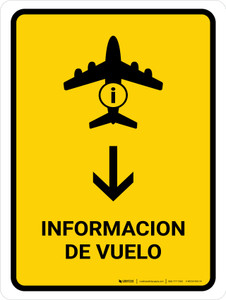 Flight Information With Down Arrow Yellow Spanish Portrait - Wall Sign