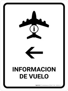 Flight Information With Left Arrow White Spanish Portrait - Wall Sign