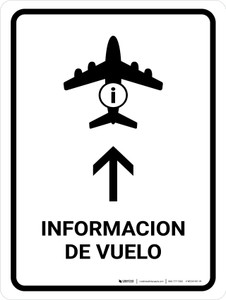 Flight Information With Up Arrow White Spanish Portrait - Wall Sign