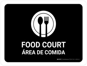 Food Court Black Bilingual Spanish Landscape - Wall Sign