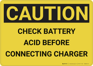 Caution: Check Battery Acid - Wall Sign