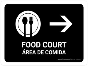 Food Court With Right Arrow Black Bilingual Landscape - Wall Sign