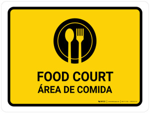 Food Court Yellow Bilingual Spanish Landscape - Wall Sign