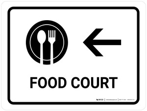 Food Court With Left Arrow White Landscape - Wall Sign