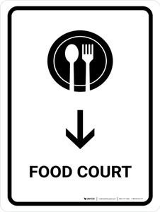 Food Court With Down Arrow White Portrait - Wall Sign