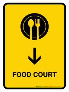 Food Court With Down Arrow Yellow Portrait - Wall Sign
