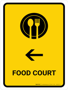 Food Court With Left Arrow Yellow Portrait - Wall Sign