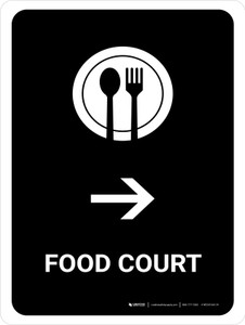 Food Court With Right Arrow Black Portrait - Wall Sign