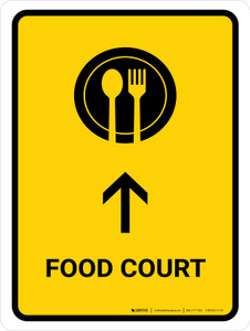 Food Court With Up Arrow Yellow Portrait - Wall Sign