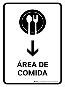 Food Court With Down Arrow White Spanish Portrait - Wall Sign