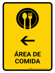 Food Court With Left Arrow Yellow Spanish Portrait - Wall Sign
