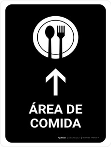 Food Court With Up Arrow Black Spanish Portrait - Wall Sign