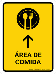 Food Court With Up Arrow Yellow Spanish Portrait - Wall Sign
